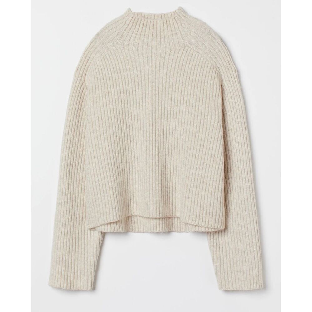 H&M cream ribbed high neck sweater size xs Cabin Core - Picture 1 of 10